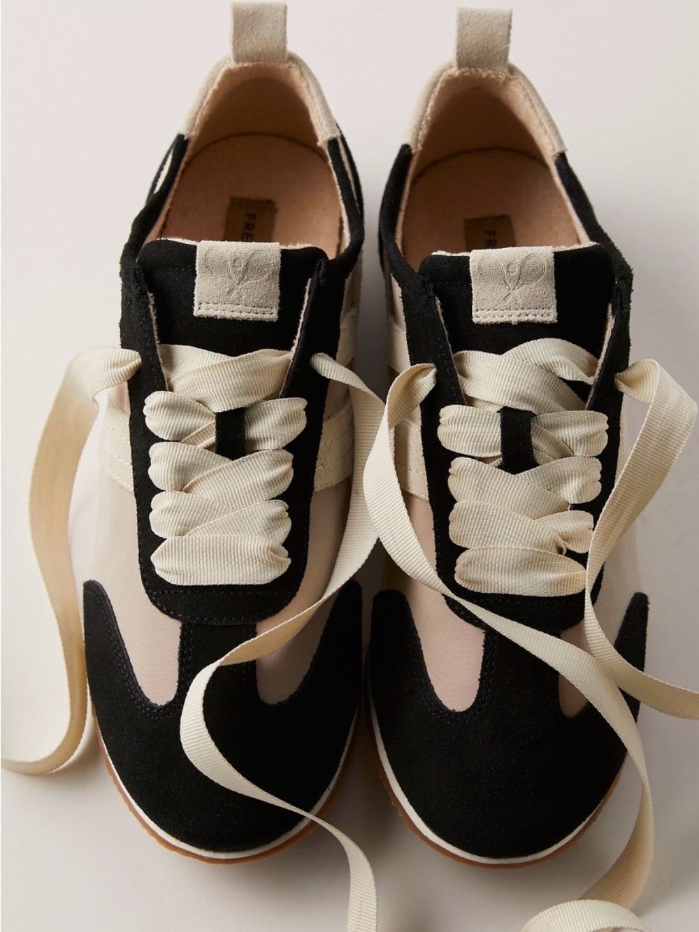 Free People Aces Black and Cream Lace-Up Women's Sneakers 7.5